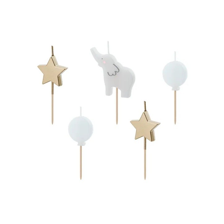 PartyDeco Elephant Birthday Candles – 5 pcs Cute Cake Decorations