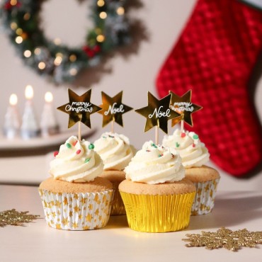 PME Stern Cupcake & Topper Set – 48-teilig, Gold Sterne, Weihnachten