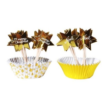PME Stern Cupcake & Topper Set – 48-teilig, Gold Sterne, Weihnachten
