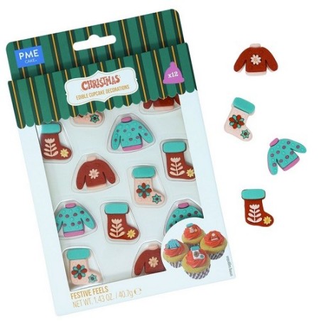 PME Festive Feels Edible Sugar Decorations – Christmas Sweaters & Stockings | 12 Pieces