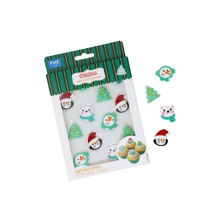 PME North Pole Express Edible Sugar Decorations – Christmas Toppers | 12 Pieces