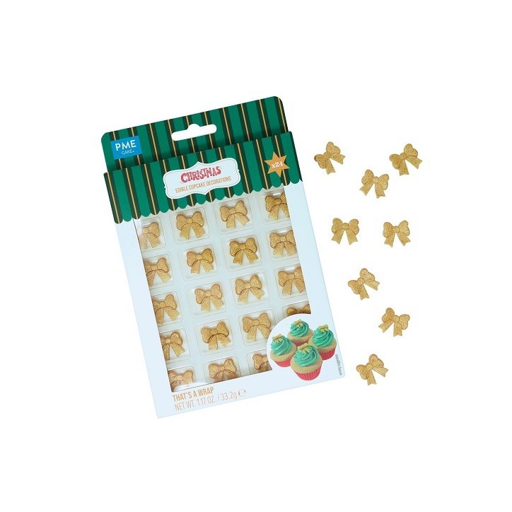PME Gold Bow Sugar Decorations – “That’s a Wrap!” | 24 Edible Toppers