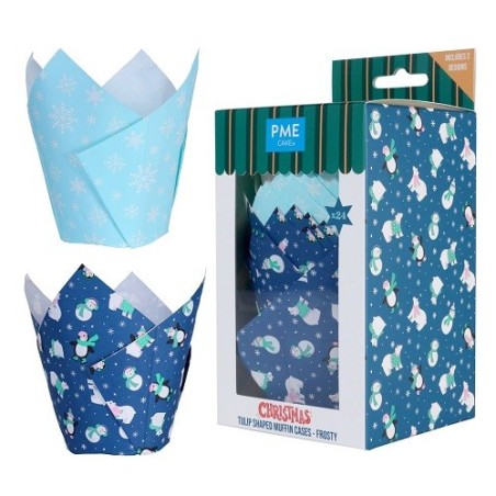 PME Tulip Muffin Förmchen Frosty – 24 Stück, Winter & Pinguin Design