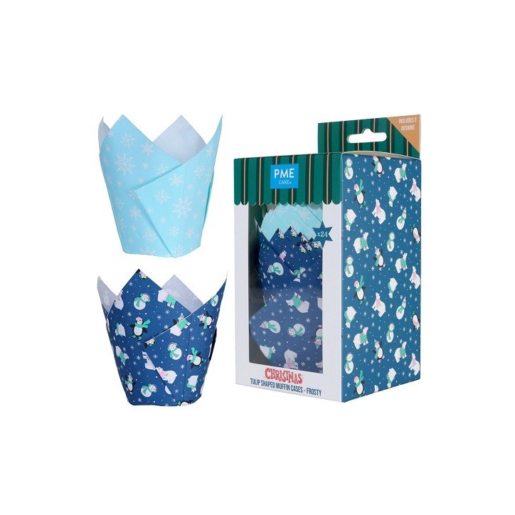 PME Frosty Tulip Muffin Cases – 24 pcs Winter Penguin & Snowflake Design