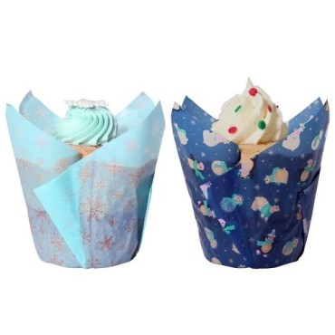 PME Tulip Muffin Förmchen Frosty – 24 Stück, Winter & Pinguin Design