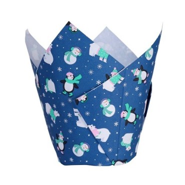 PME Tulip Muffin Förmchen Frosty – 24 Stück, Winter & Pinguin Design