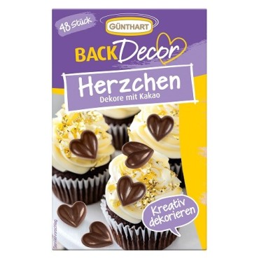 Günthart Herzchen Deko aus Kakao – 48 Stück | Schokoherzen zum Verzieren