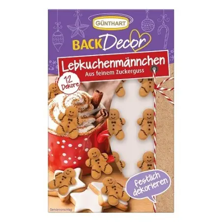 Günthart Gingerbread Men Sugar Decorations – 12 pcs | Christmas Cake & Cupcake Toppers