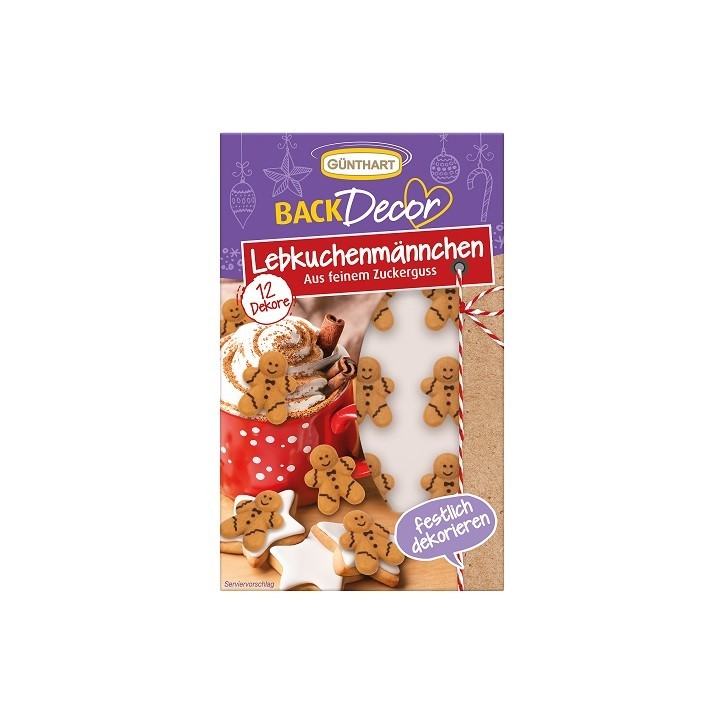 Günthart Gingerbread Men Sugar Decorations – 12 pcs | Christmas Cake & Cupcake Toppers