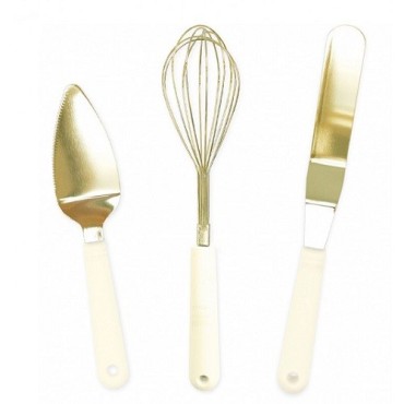 ScrapCooking 3er Set Backutensilien Gold – Schneebesen, Winkelpalette, Tortenheber