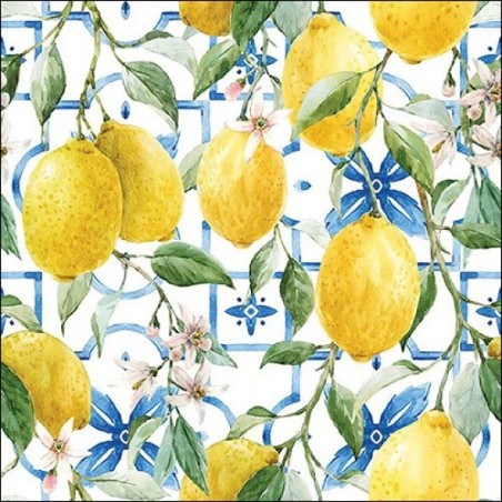 Ambiente Mediterranean Lemons Servietten – 20 Stück, sommerliches Zitronen-Design, 33x33 cm