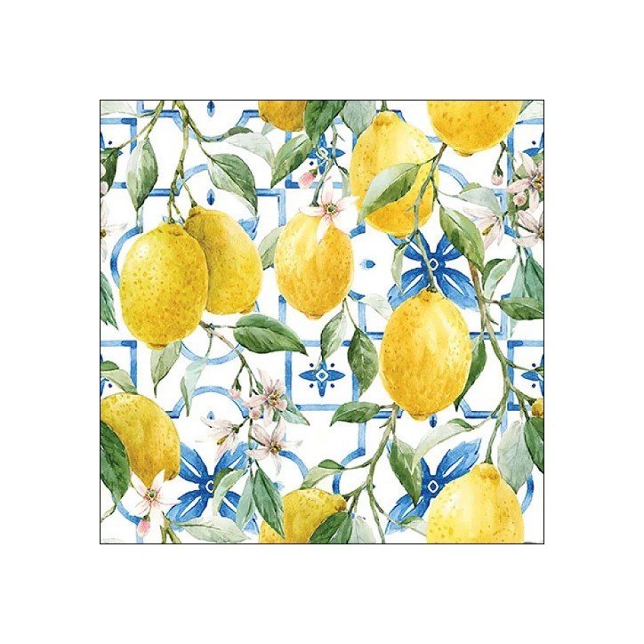 Ambiente Mediterranean Lemons Servietten – 20 Stück, sommerliches Zitronen-Design, 33x33 cm