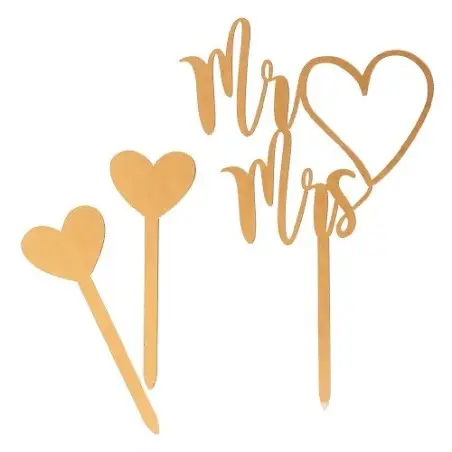 DeKora Mr & Mrs Gold Cake Topper – Wedding Cake Decoration