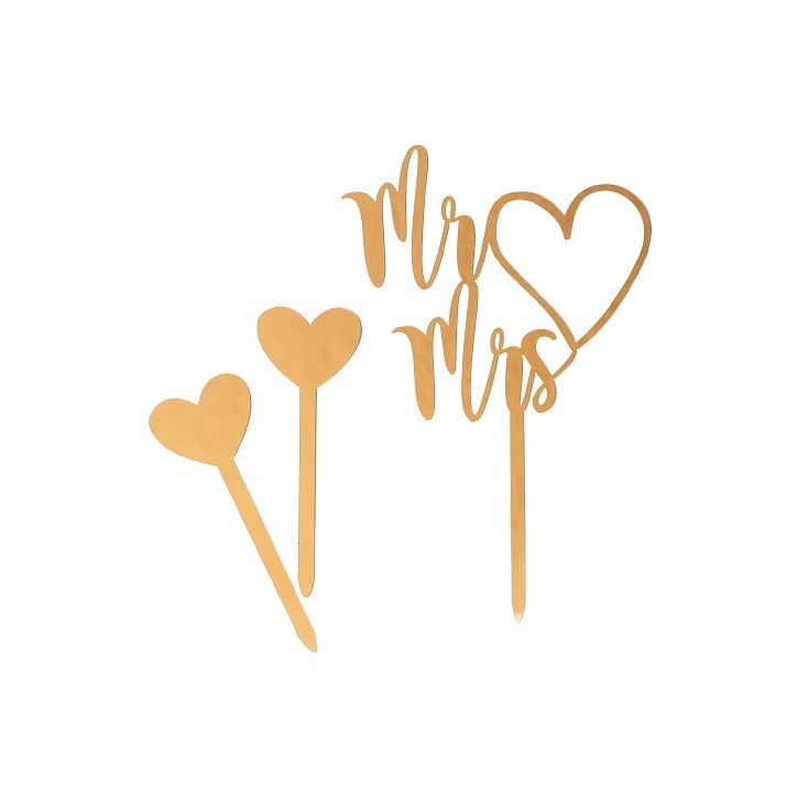 DeKora Mr & Mrs Gold Cake Topper – Wedding Cake Decoration