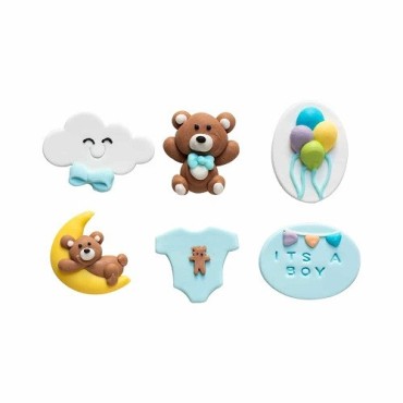 Decora Baby Boy Sugar Decorations 6 pcs | Baby Cake Decor
