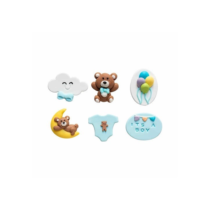 Decora Baby Boy Zuckerdekor 6 Stück | Babytorte Deko