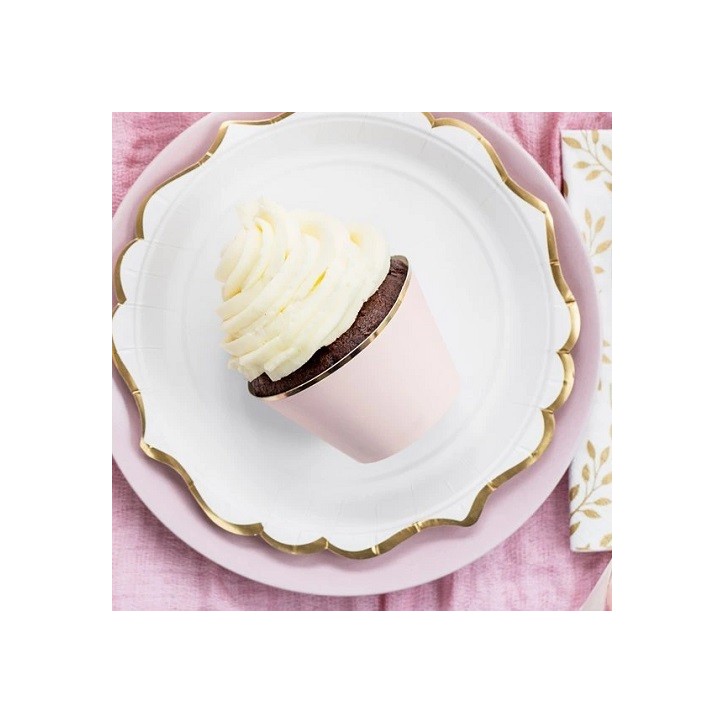 Cupcake Wrapper Rosa mit Goldrand – PartyDeco Muffinhüllen 6 Stk