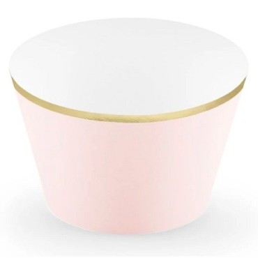 Pink Cupcake Wrappers with Gold Edge – PartyDeco 6 Pack