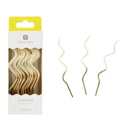 Talking Tables Curly Birthday Candles Gold Dipped 20 Pack – White & Gold 13 cm