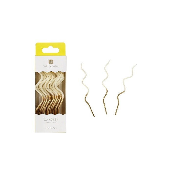 Talking Tables Curly Geburtstagskerzen Gold Dipped 20 Stück – Weiss & Gold 13 cm