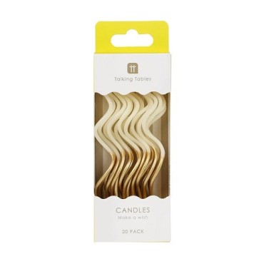 Talking Tables Curly Geburtstagskerzen Gold Dipped 20 Stück – Weiss & Gold 13 cm