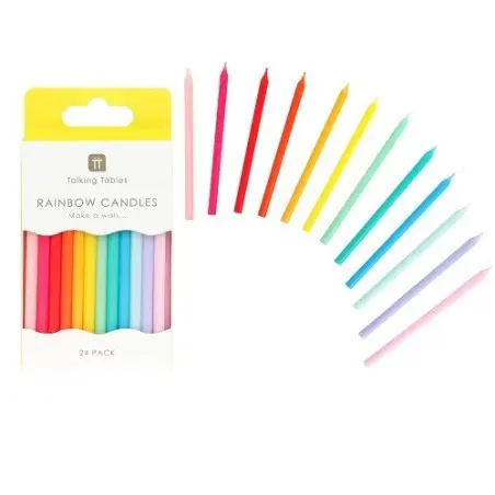 Talking Tables Rainbow Birthday Candles 24 Pack – Colourful 10.5 cm Cake Candles