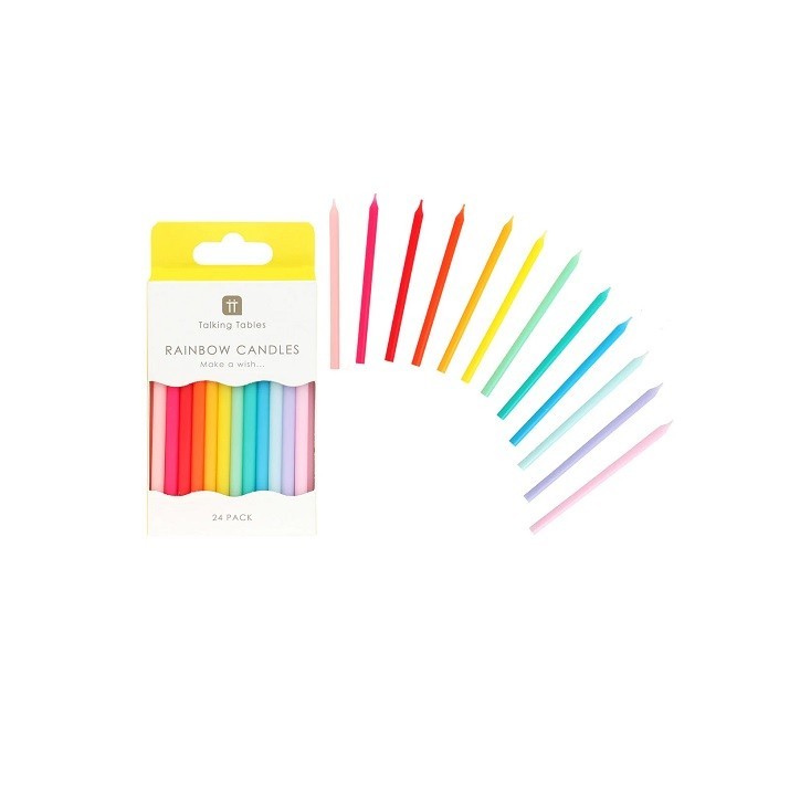 Talking Tables Rainbow Birthday Candles 24 Pack – Colourful 10.5 cm Cake Candles