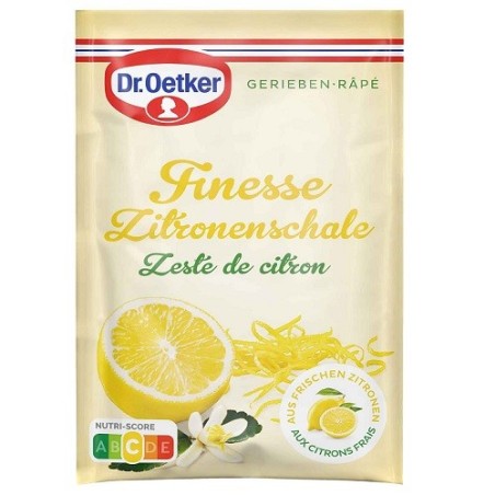 Dr. Oetker Finesse Geriebene Zitronenschale 3x18g – Intensives Zitronenaroma zum Backen