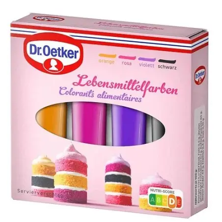 Dr. Oetker Food Colouring 4x10g – Pink, Purple, Black & Orange