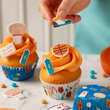 Basketball Zuckerdekor Set 10 Stk – Essbare Cupcake Deko Sport Party