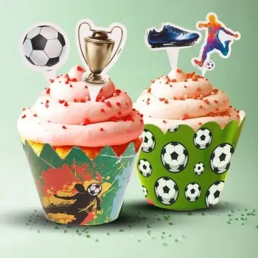 deKora Football Cupcake Picks & Wrapper Set for 6 pcs