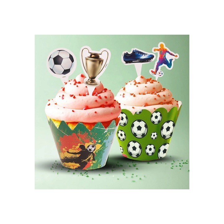 Football Cupcake Decoration Set – Wrappers & Toppers for 6