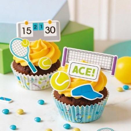 Tennis Zuckerdekor Set 12 Stk – Essbare Cupcake Deko Sport Party
