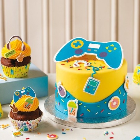 Gamer Torten Deko Set – Zuckerdekor Gaming Cake 7-teilig