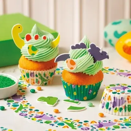 Dinosaurier Cupcake Deko – Zuckerdekor Dino Set 18-teilig