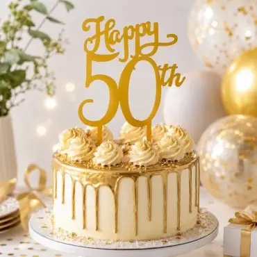 deKora Happy 50th Kuchentopper Gold 16x10cm