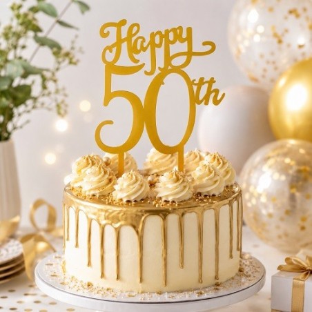 deKora Happy 50th Kuchentopper Gold 16x10cm