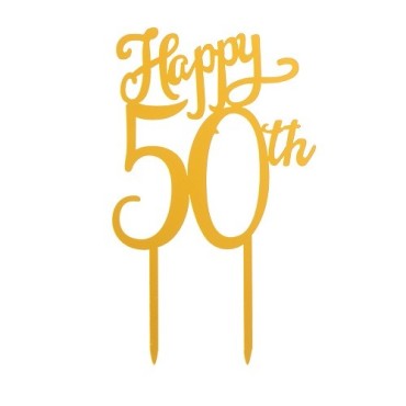 deKora Happy 50th Cake Topper Gold 16x10cm