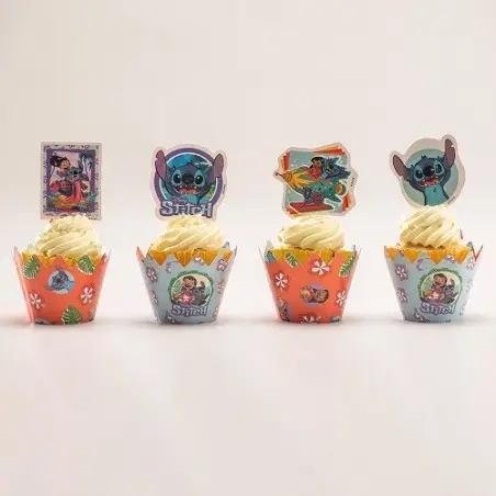 deKora Disney Stitch Cupcake Picks & Wrapper Set für 6 Stück