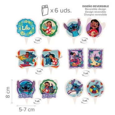 deKora Disney Stitch Cupcake Picks & Wrapper Set für 6 Stück