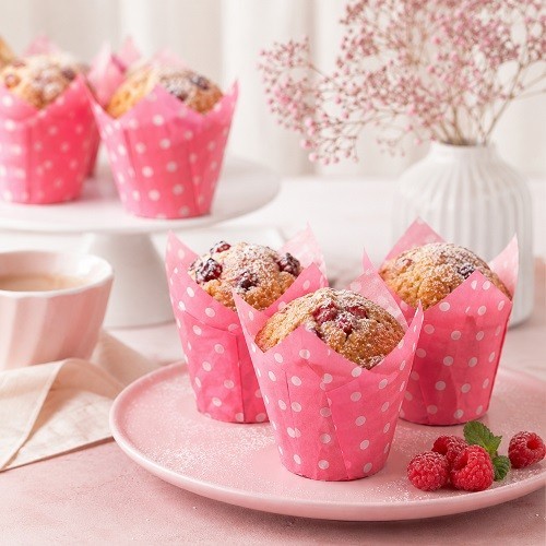 Rosa gepunktete Tulip Muffin Förmchen, 50 Stück Rosa gepunktete Tulip Muffin Förmchen, 50 Stück