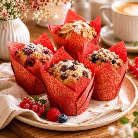 Vogue Tulip Muffin Förmchen Rot-Gold 50 Stück