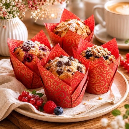 Vogue Tulip Muffin Förmchen Rot-Gold 50 Stück