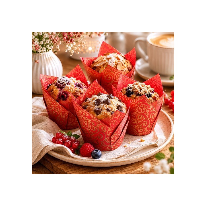 Vogue Tulip Muffin Förmchen Rot-Gold 50 Stück