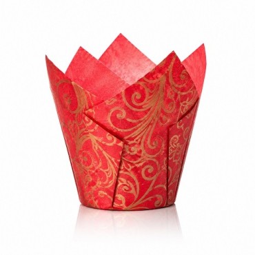 Vogue Tulip Muffin Förmchen Rot-Gold 50 Stück