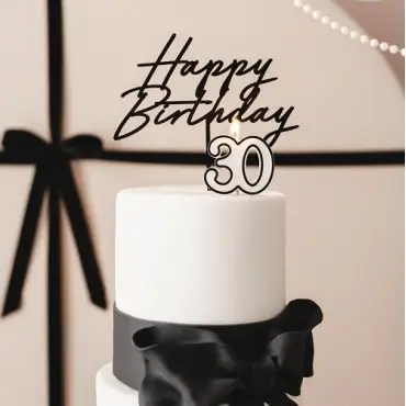 PartyDeco Happy Birthday Black Acrylic Cake Topper