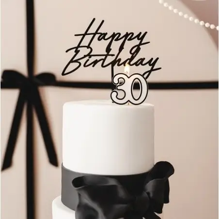 PartyDeco Happy Birthday Black Acrylic Cake Topper
