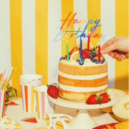 PartyDeco Happy Birthday Acryl Torten Topper Multicolor 18cm
