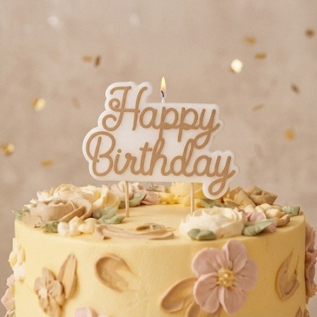 PartyDeco Geburtstagskerze Happy Birthday Gold 7.5x10cm