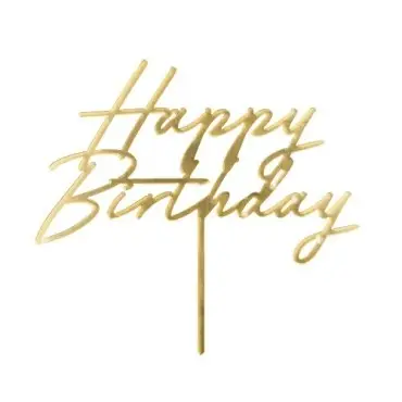 PartyDeco Happy Birthday Acrylic Cake Topper Gold 18cm